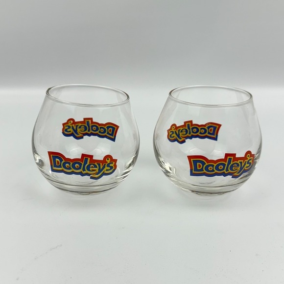Dooley's Shot Glasses Pair 2.5″ Round Shooter Excellent Condition Barware Rare - Picture 1 of 5